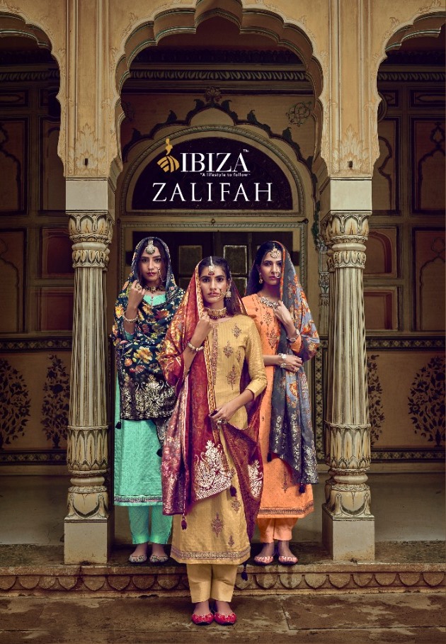 Ibiza Zalifah Pure Muslin Jacquard With Fancy Embroidery Salwar Suita Online Supplier