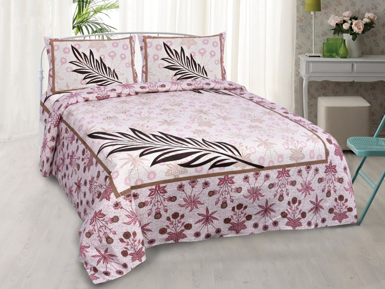 K4u Present Hazel King Size Autoloom Cotton Bedsheet With Pillo Cover At Wholesale Rate