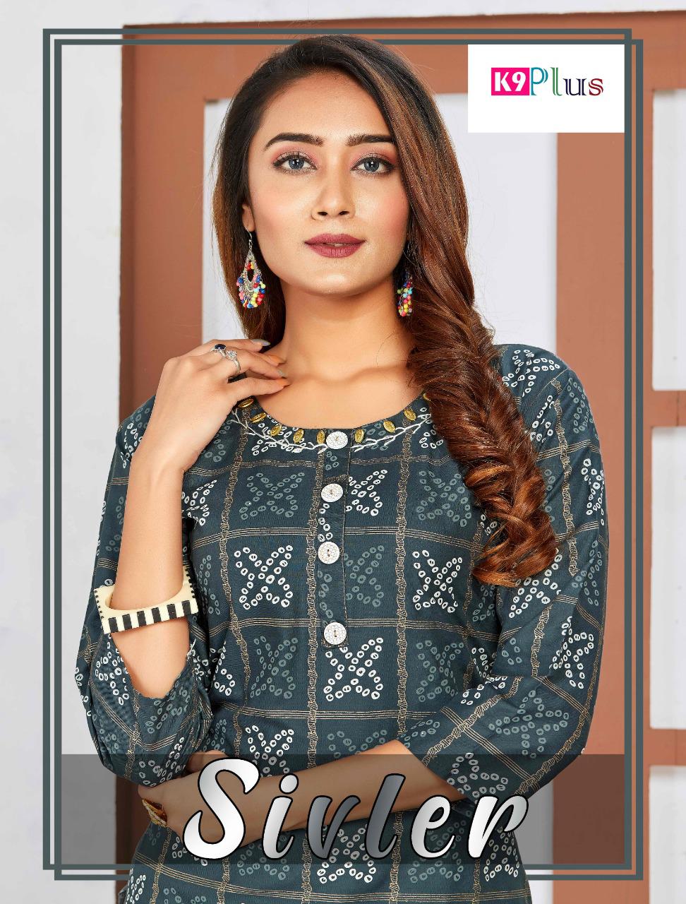 K9 Plus Launch Silver Rayon With Embroidery Work Long Kurti With Skirt And Sharara Collections