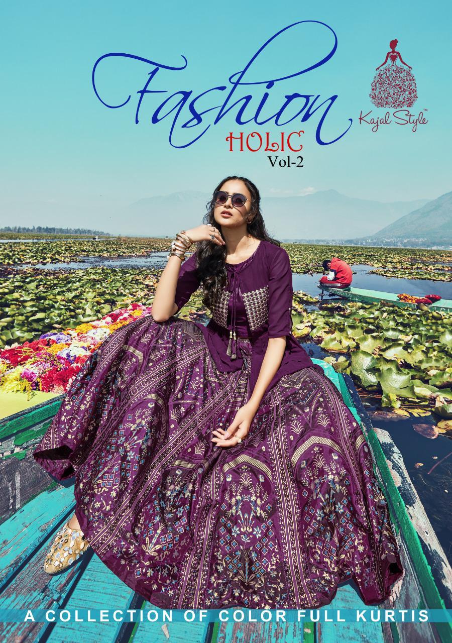 Kajal Style Presents Fashion Holic Vol 2 Rayon Print Long Designer Kurti With Skirt Plazzo