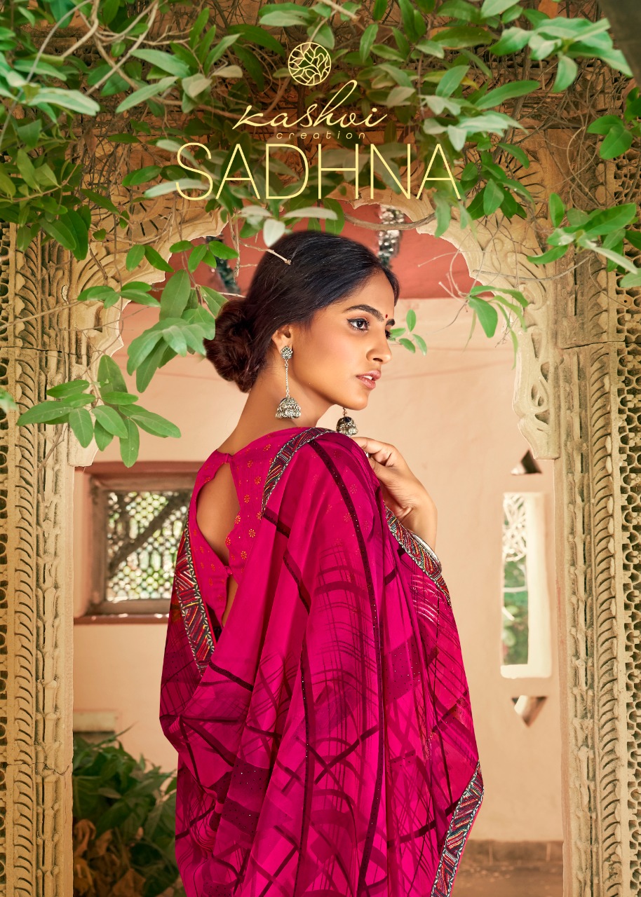 Kashvi Creation Launch Sadhna Georgette With Work Casual Wear Saree Clothing Store In Surat