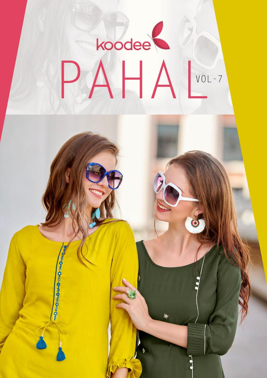 Koodee Pahal Vol 7 Rayon Hanwork Casual Wear Straight Kurtis