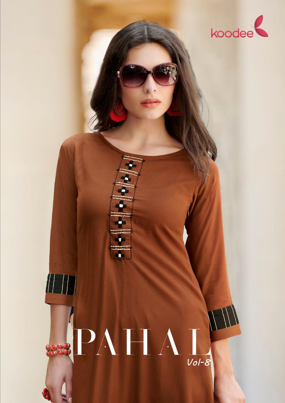 Koodee Pahal Vol 8 Rayon Exclusive Embroidery Work Casual Ladies Wear Kurti