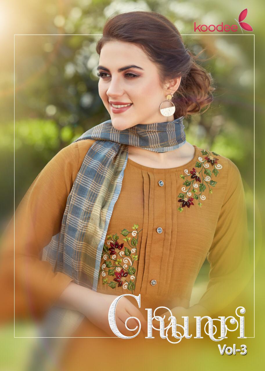 Koodee Presents Chunri Vol 3 Poly Maslin Long Designer Kurti With Dupatta Collections