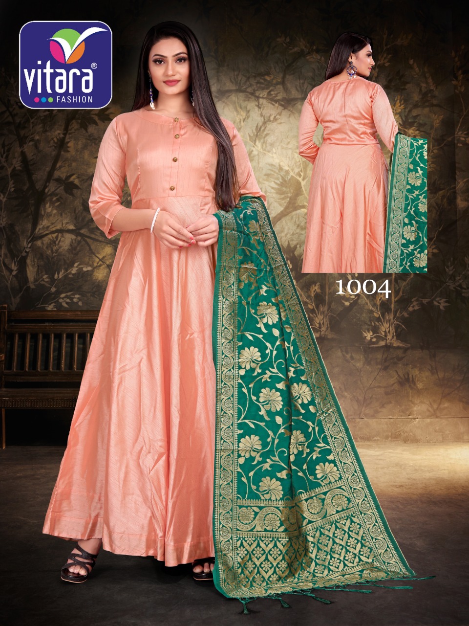 Majesty By Vitara Silk Exclusive Long Gown With Dupatta Pair