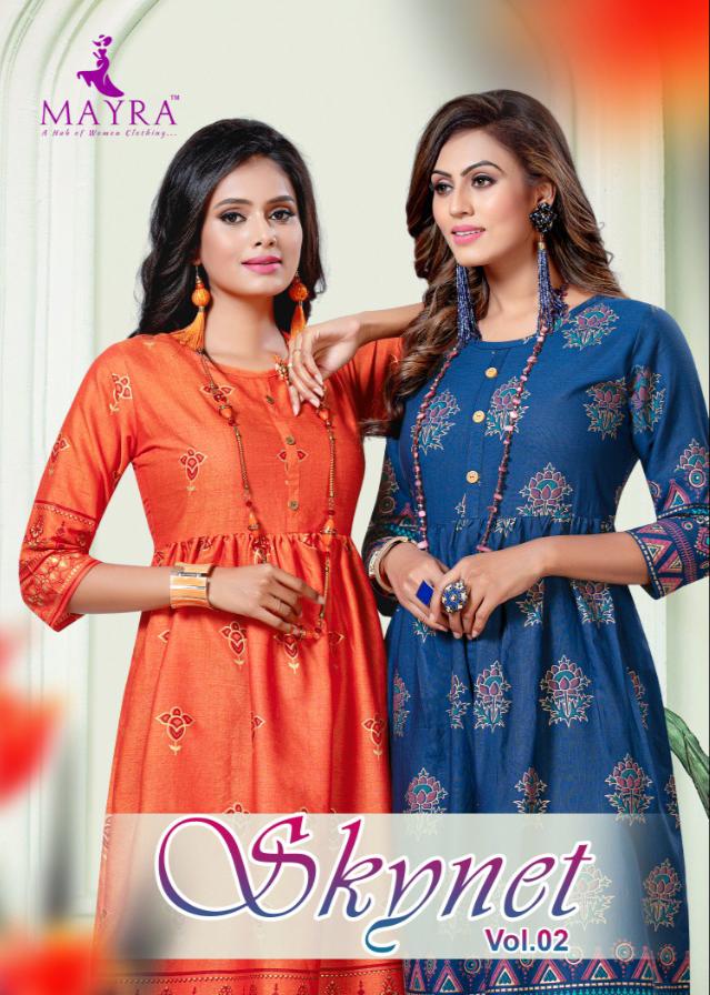 Mayra Skynet Vol 2 Rayon With Gold Print Exclusive Kurti At Wholesale Rate