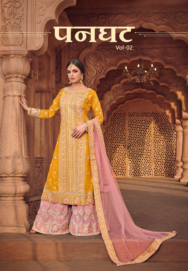 Panghat Vol 2 By Kaara Suits Blomming Georgette Sarara Style Bottom Designer Suits Trader