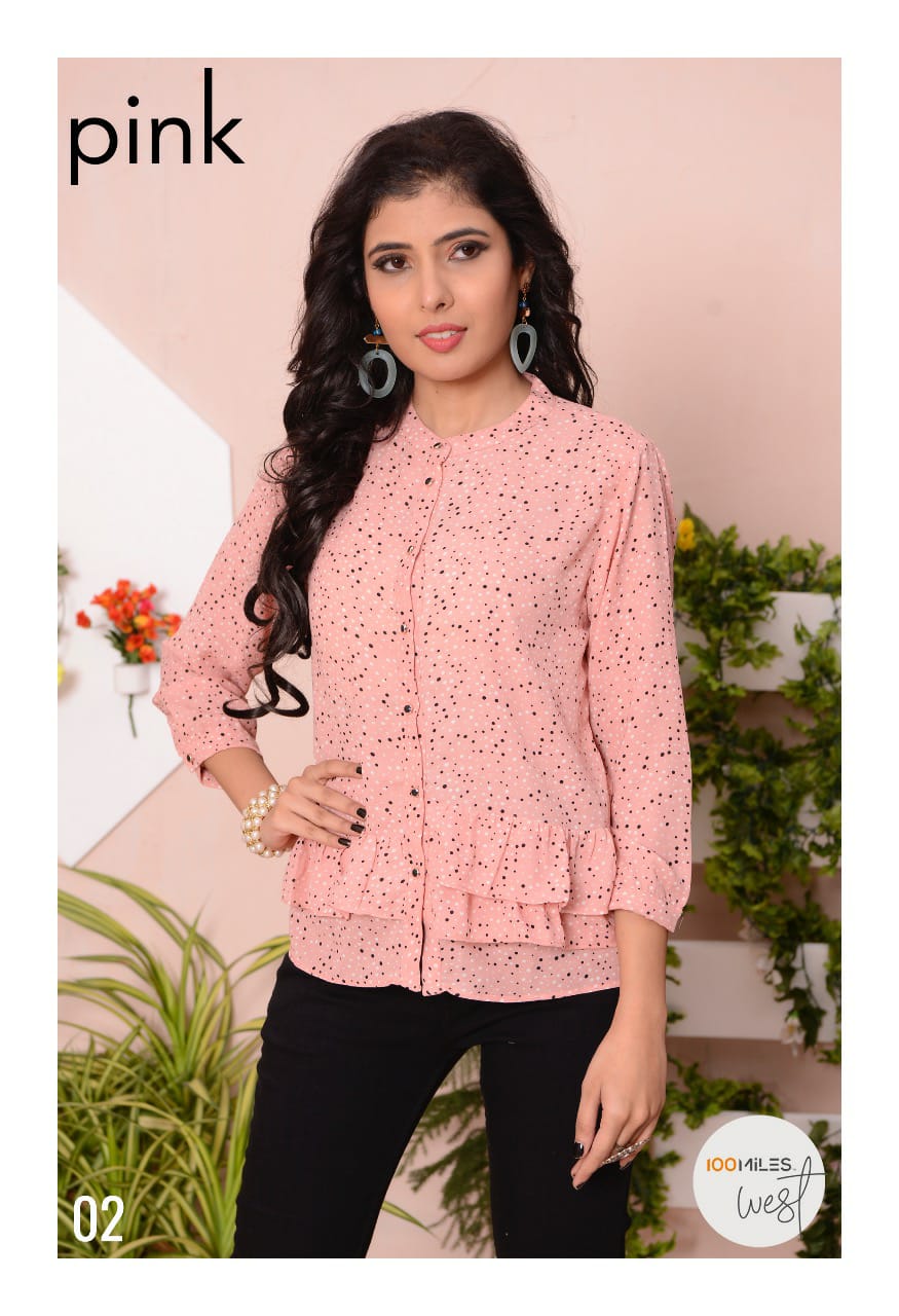 Pink By 100 Miles Fancy Classy Print Short Tops At Lowest Price In Surat Market