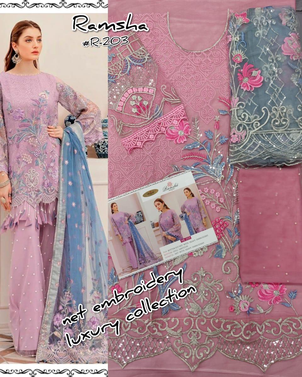 Ramsha Present R203-r207 Series Georgette Net With Embroidery Pakistani Suit Concept