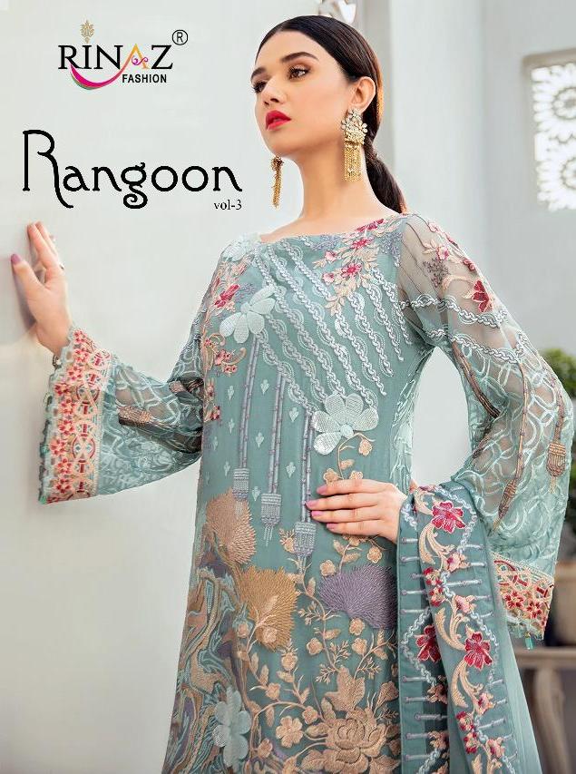 Rinaz Rangoon Vol 3 Georgette Embroidery Pakistani Dress Materials