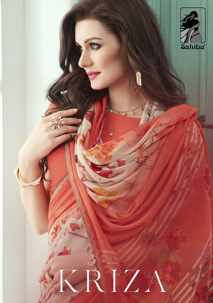 Sahiba Presents Kriza Pure Georgette Digital Print With Border Stylish Saree Collections