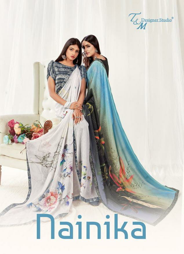 Sahiba T And M Launch Nainika Georgette Digital Print With Lace Border Saree