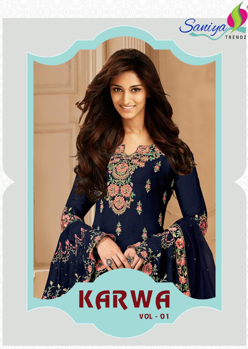 Saniya Trendz Karwa Vol 1 Georgette Embroidery Exclusive Fancy Suits