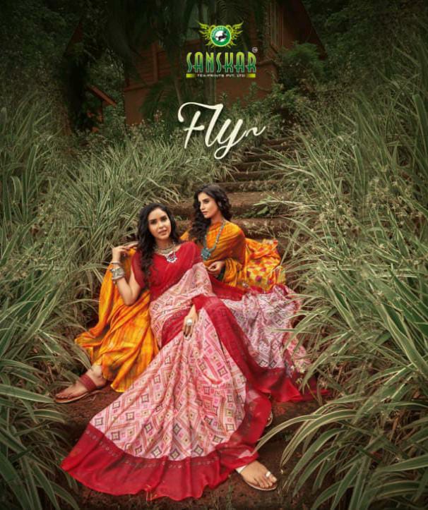 Sanskar Tex Prints Presents Fly Chiffon Synthetic Casual Wear Saree Collections