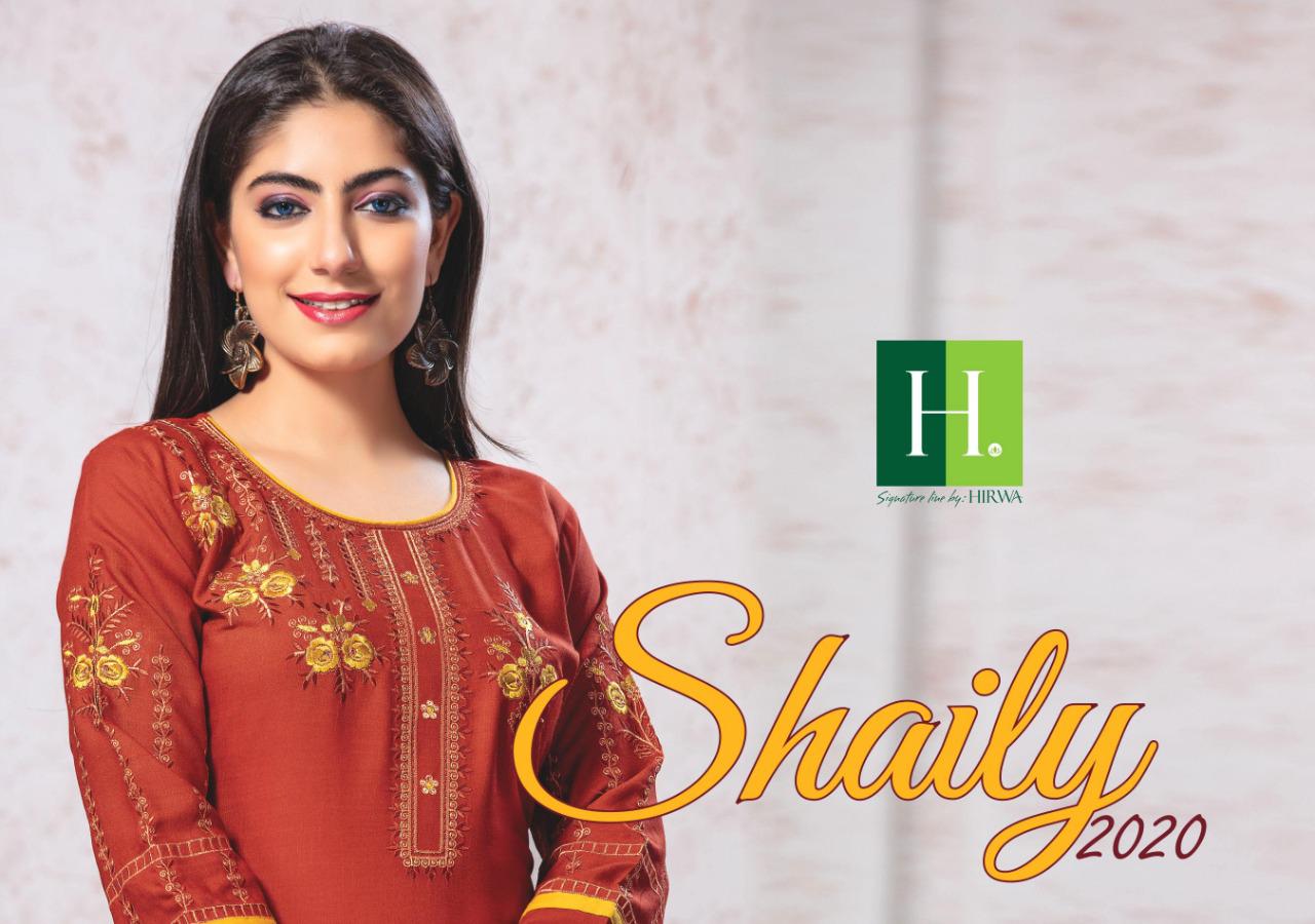 Shaily 2020 By Hirwa Rayon Slub Embroidery Casual Wear Kurtis