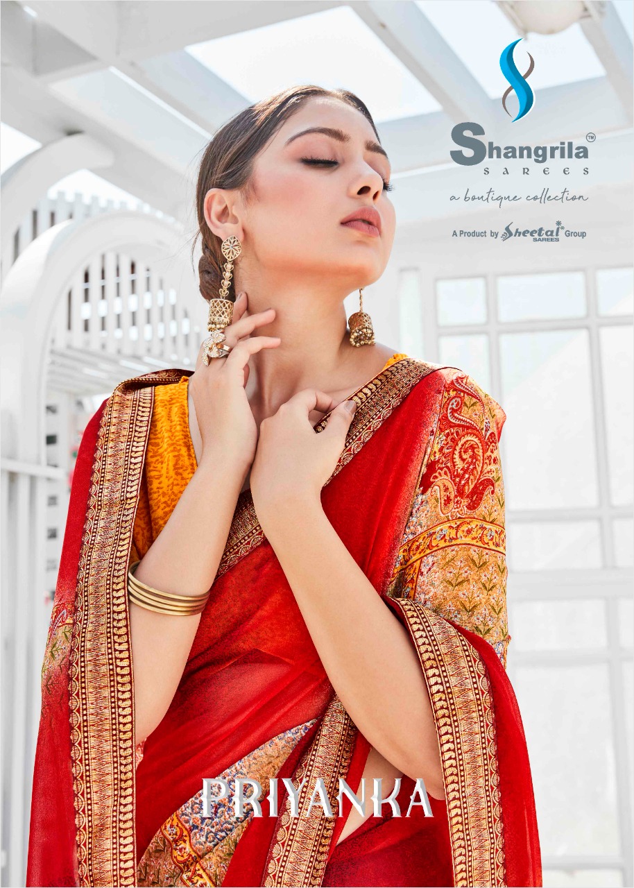 Shangrila Priyanka Pure Georgette With Designer Border Synthetic Saree Wholesaler