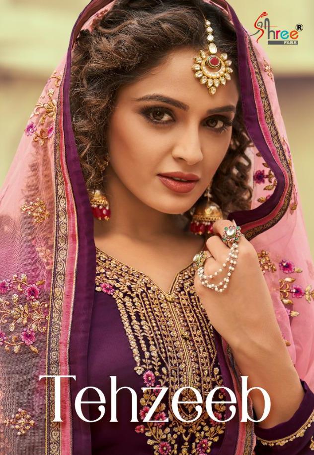 Shree Fab Tehzeeb Georgette Satin Embroidery Party Wear Lehenga Style With Bottom Suits