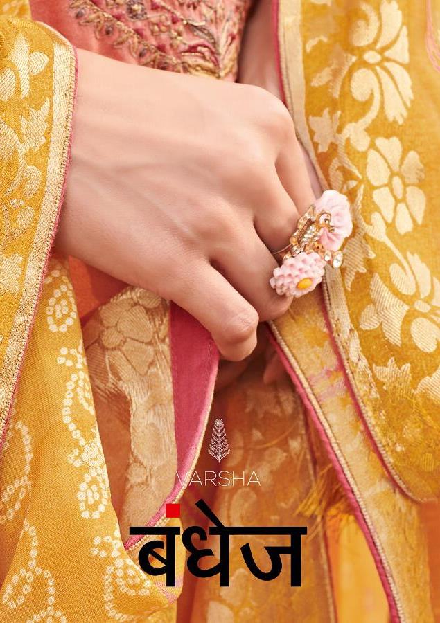 Varsha Fashions Bandhej Tussar Silk With Embroidery Salwar Suits Exporter