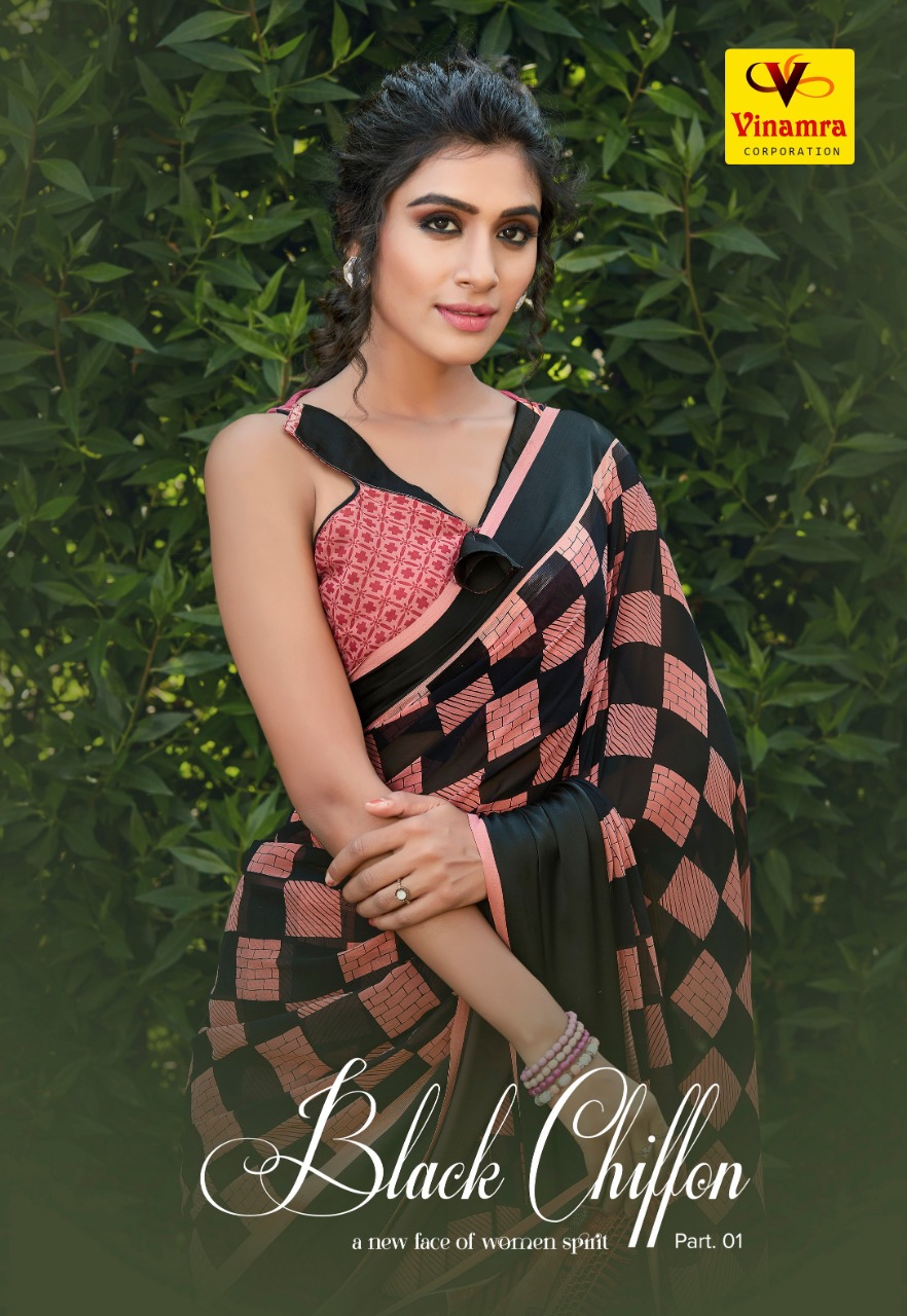 Vinamra Corporation Black Chiffon Part 1 Casual Wear Chiffon Basr Saree Wholesaler