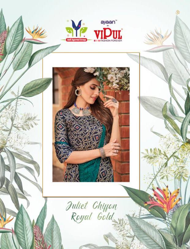 Vipul Juliet Chiffon Royal Gold Pure Black Chiffon Bright Colourful 43200-43211 Series Saree Collections