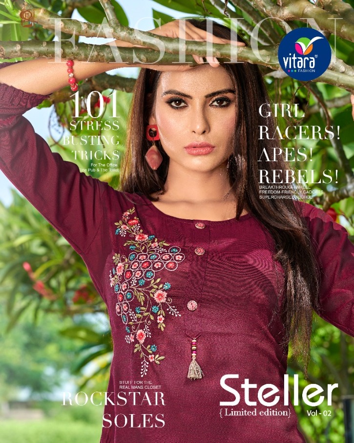 Vitara Steller Vol 2 Slub With Embroidery Kurti Catalogue