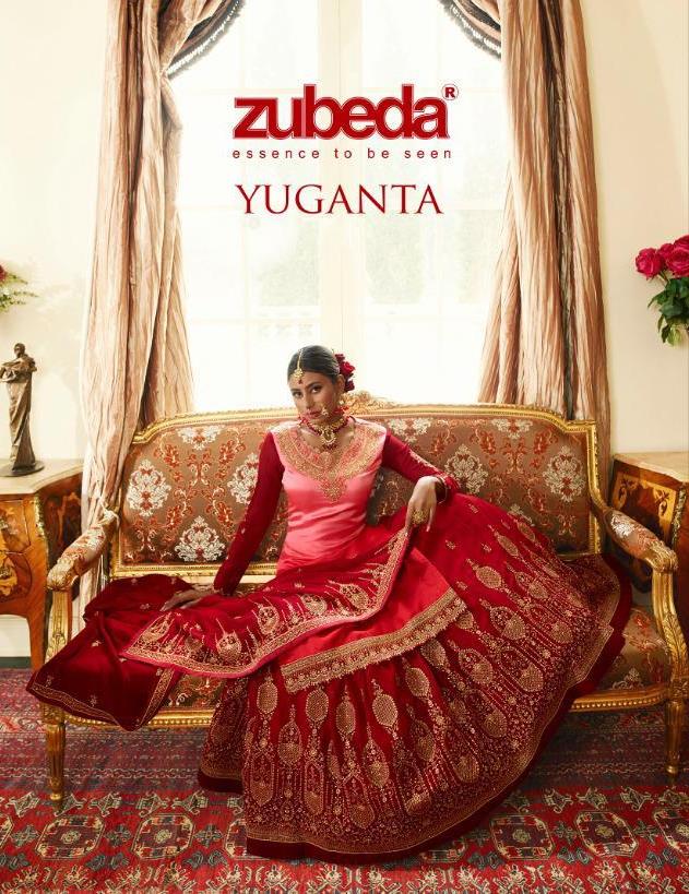 Zubeda Yuganta Satin Georgette With Embroidery Work Karwa Chouth Special Lehenga Style Suits