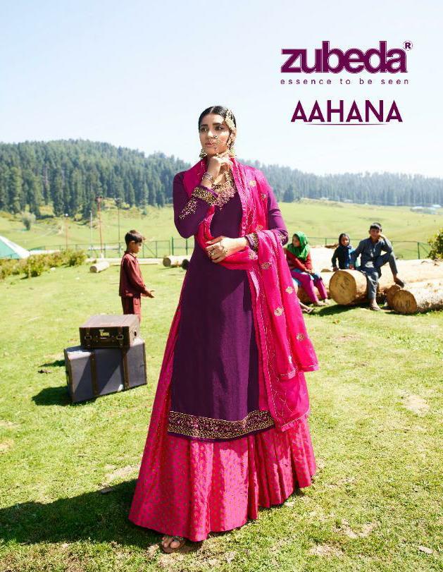 Aahana By Zubeda Satin Georgette With Embroidery Work Designer Festival And Wedding Wear Suits