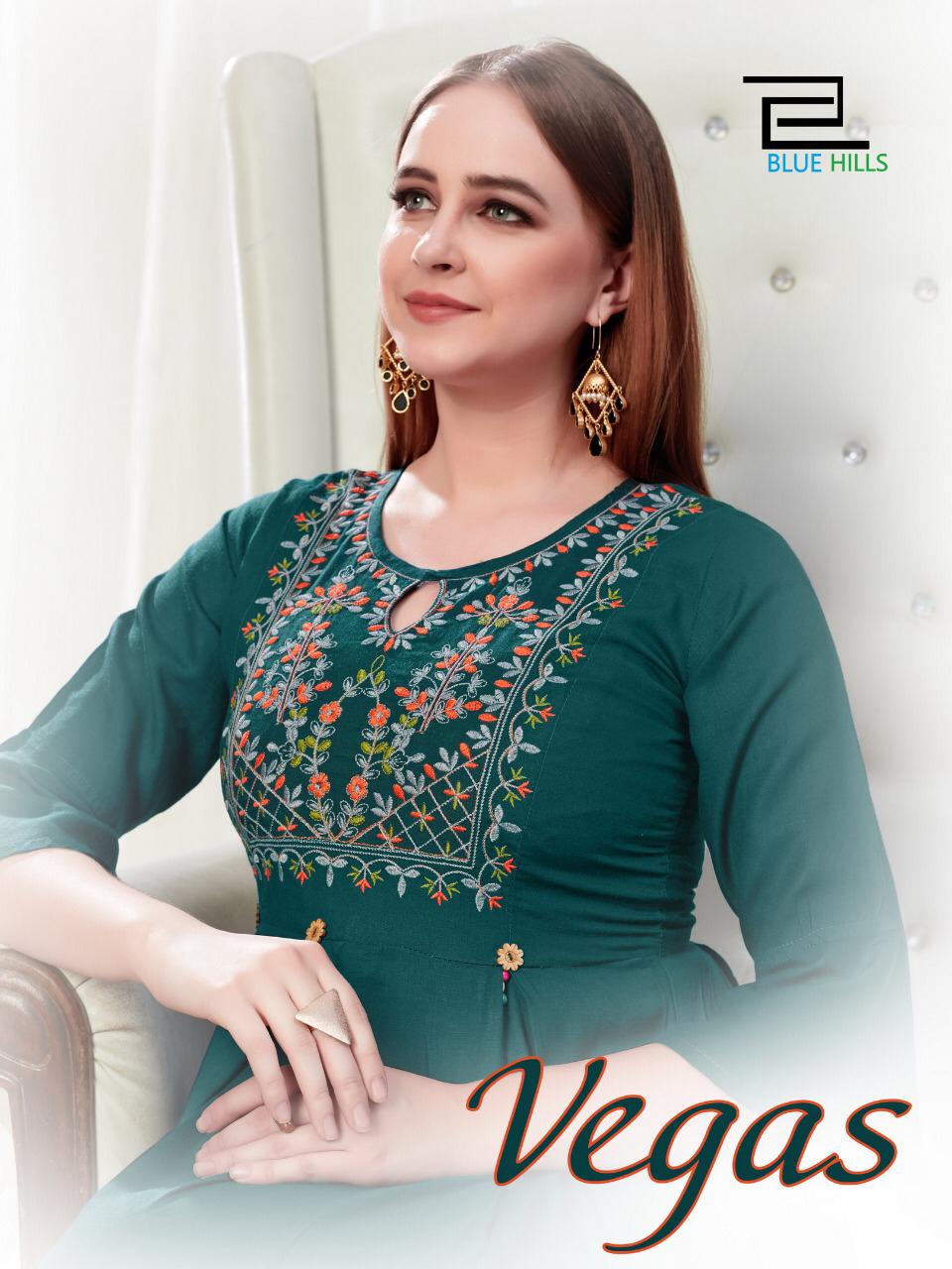 Blue Hills Vegas Heavy Rayon Slub Long Stylish Kurti Collections In Surat