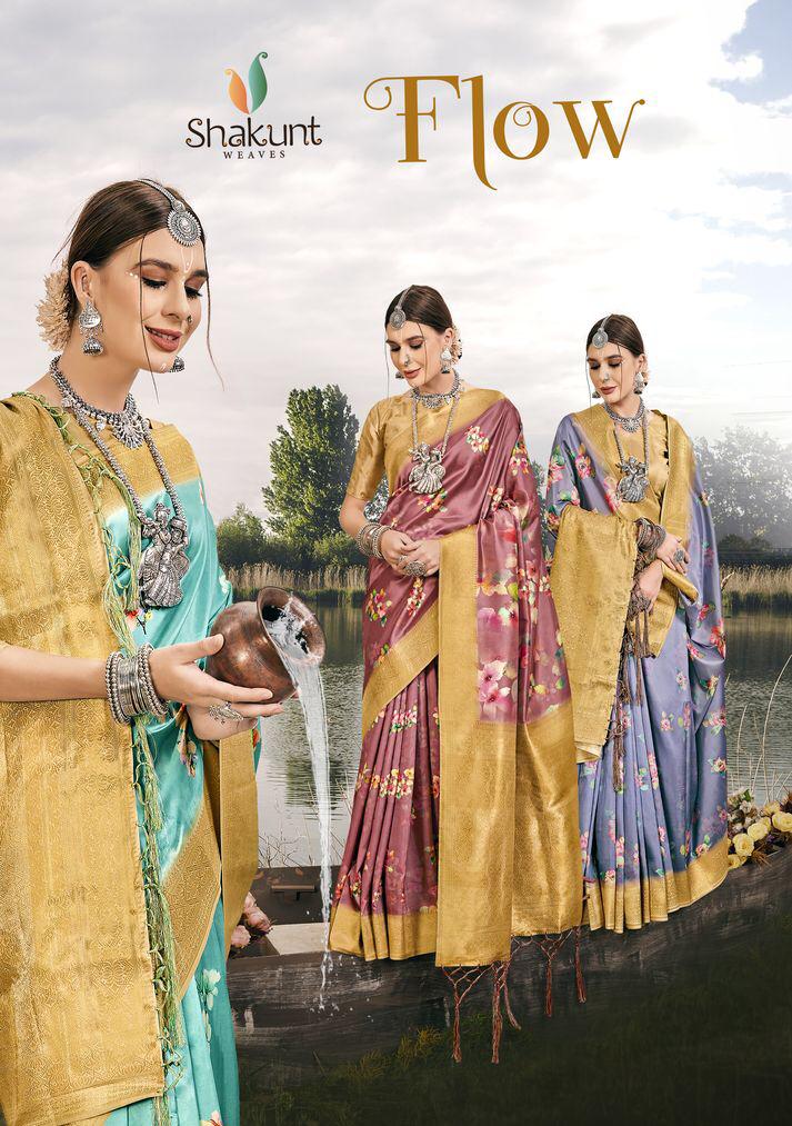 Flow By Shakunt Silk Digital Weaving Traditional Look Saree Online Shopping In Surat Market