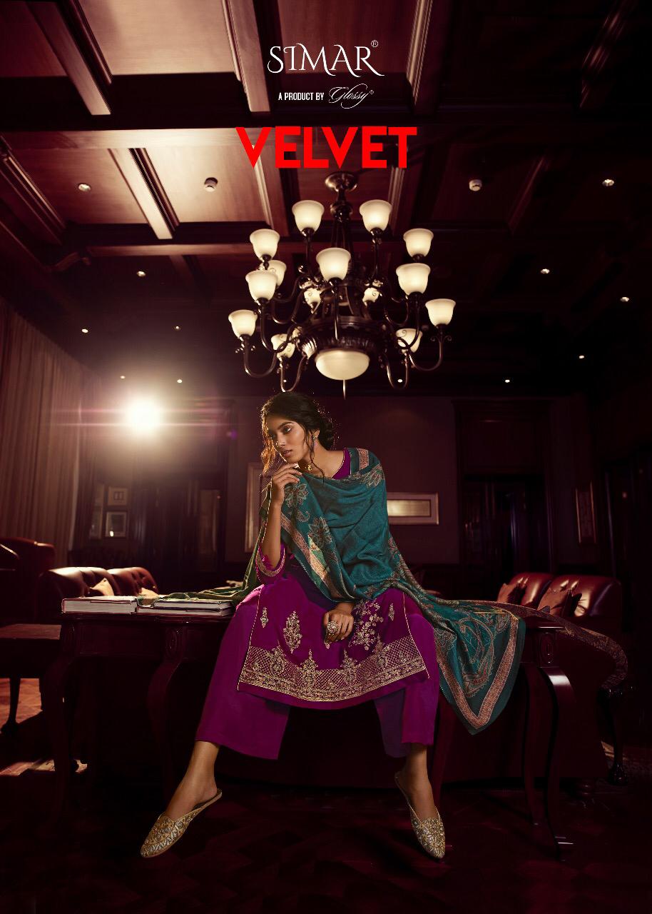 Glossy Velvet By Simar Velvet Embroidery Salwar Kameez Wholesaler