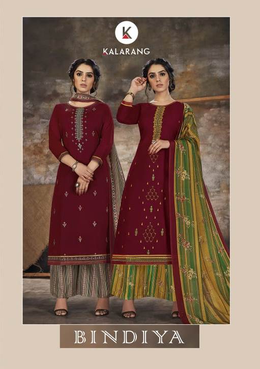 Kalarang Launch Bindiya Jam Satin With Embroidery Work Dress Materials