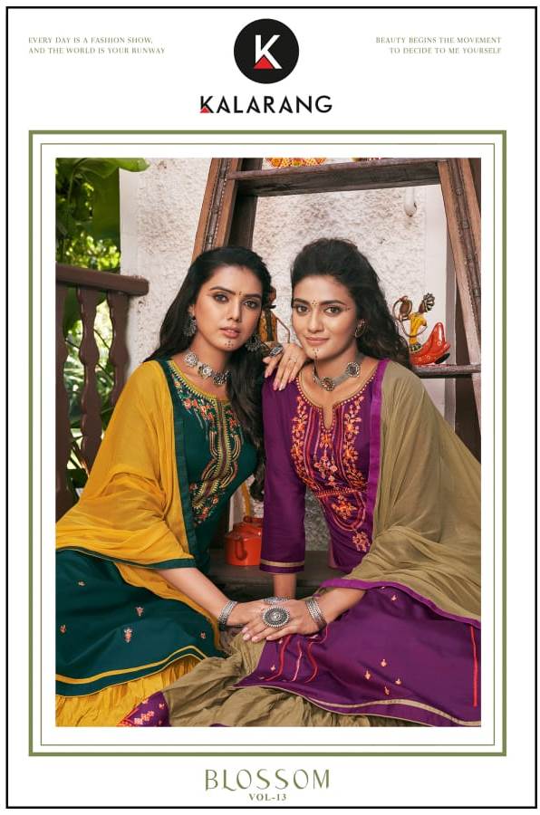 Kalarang Launch Blossom Vol 13 Jam Silk Cotton Lehenga Style Bottom Stylish Suits