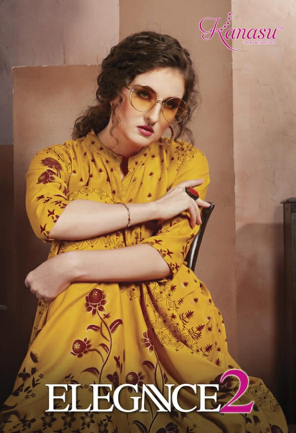 Kanasu Elegance Vol 2 Rayon Gold Print Long Style Kurti At Krishna Creation In Surat