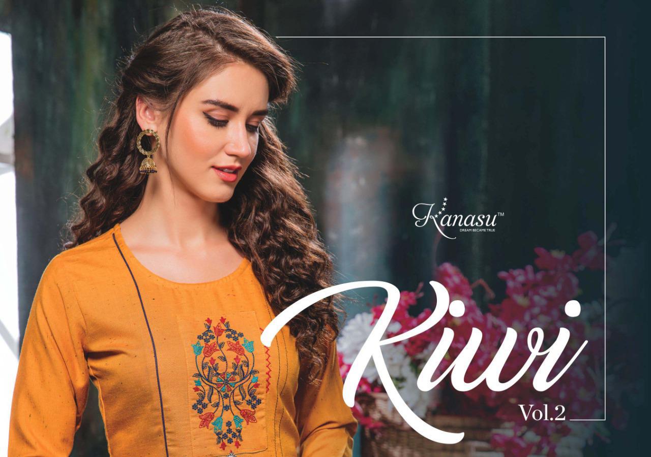 Kanasu Kiwi Vol 2 Fancy Rayon With Work Pattern Kurti At Best Rate