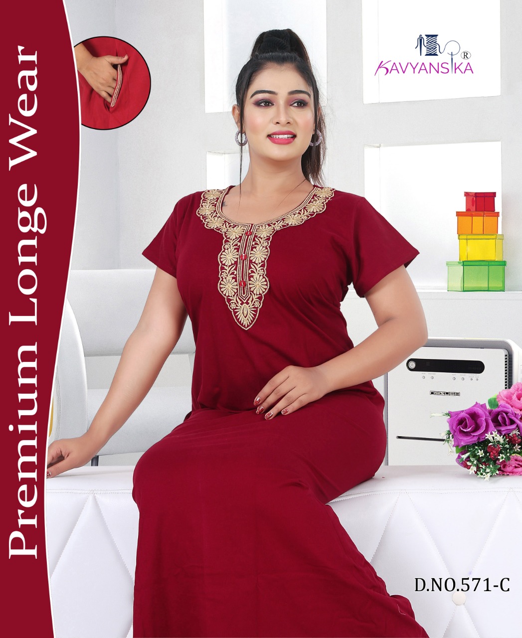 Kavyansika Launch Nighty Vol 571 Premium Hosiery With Embroidery Nighty Collections