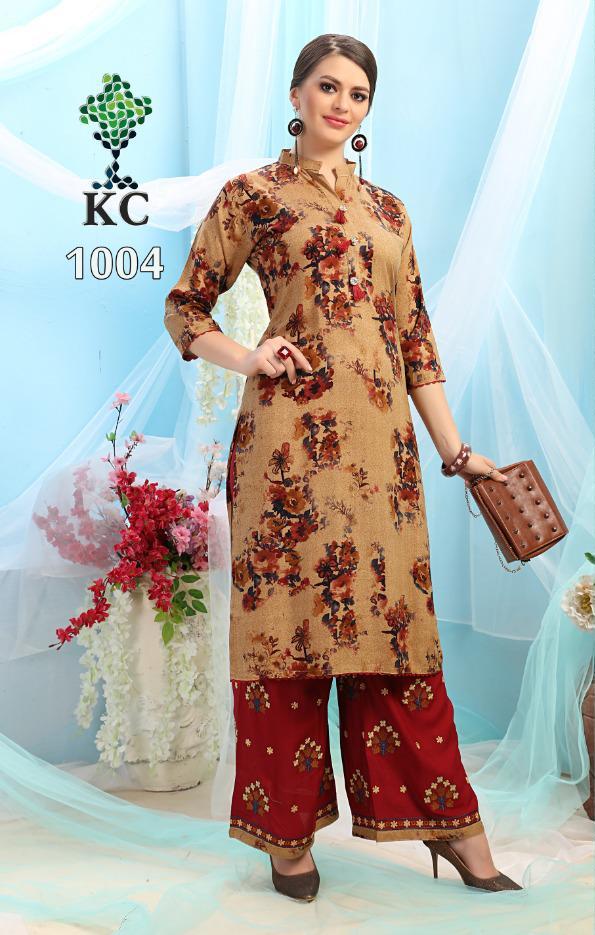 Kc Fantastic Vol 3 Rayon Designer Printed Top With Rayon Work Palazzo