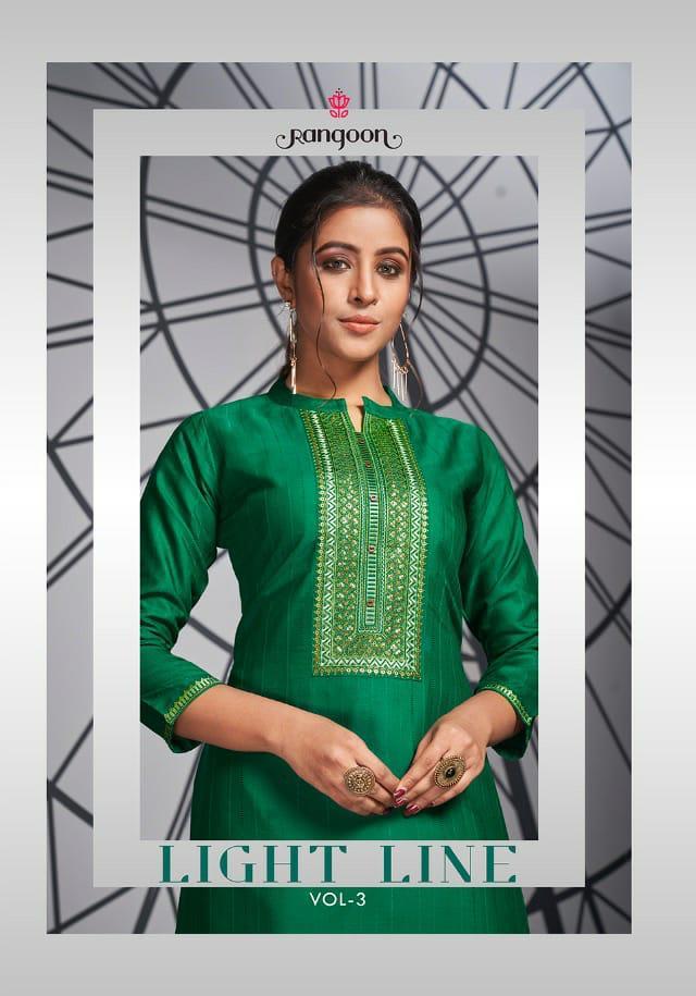 Light Line Vol 3 By Rangoon Fancy Lining Silk Work Casual Wear Kurti At Lowest Rate