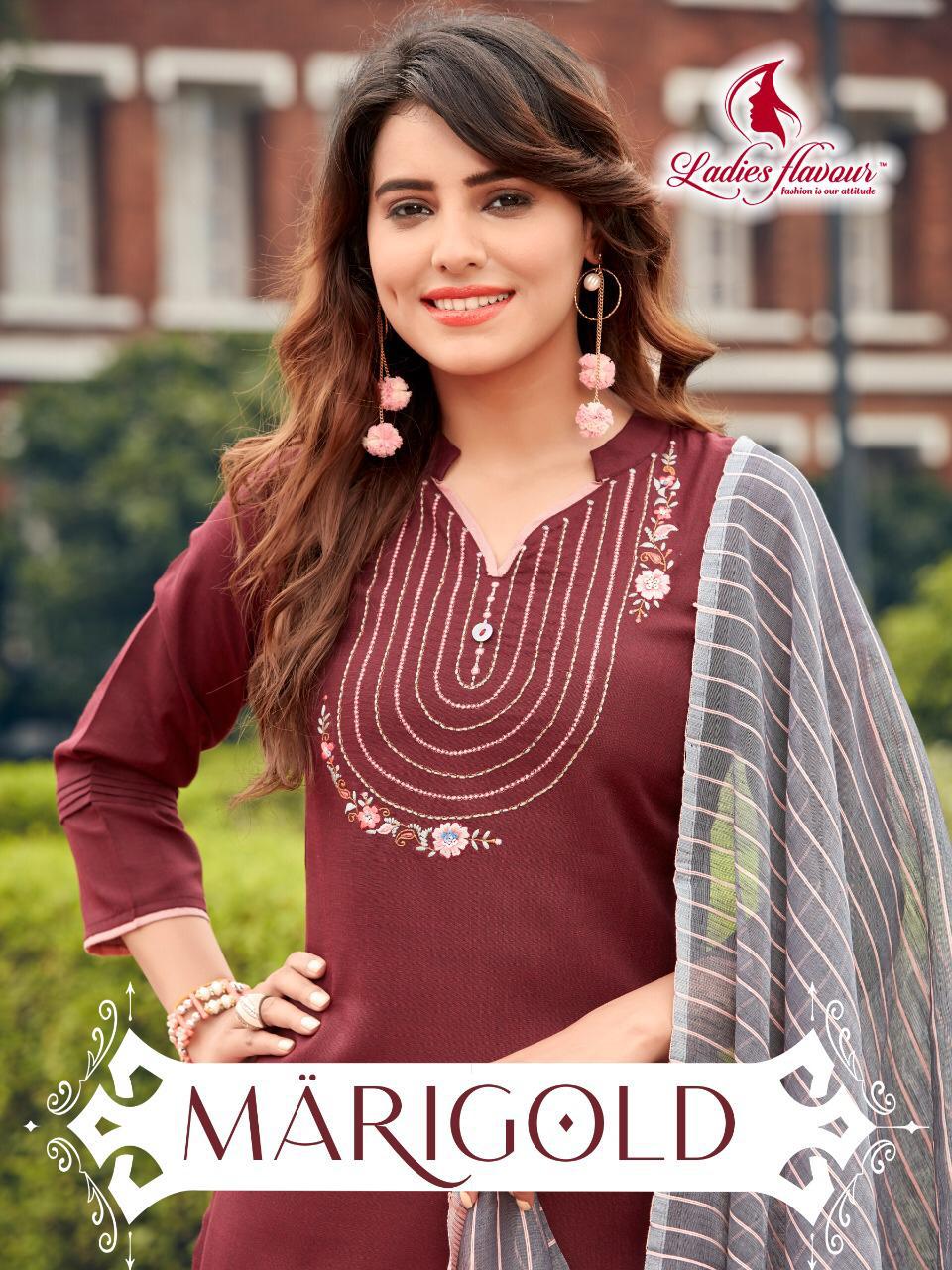 Marigold By Ladies Flavour Cotton Polyester Readymade Suit Online Shopping