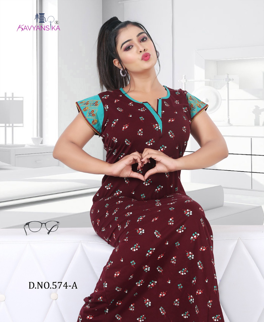 Nighty Vol 574 By Kavyansika Printed Hosiery Nighty With Embroidery Collection