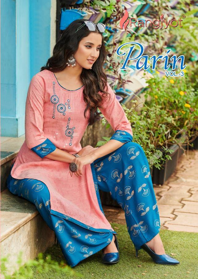 Rangjyot Presents Parin Vol 3 Rayon Beautiful Design Concept Kurti With Plazzo