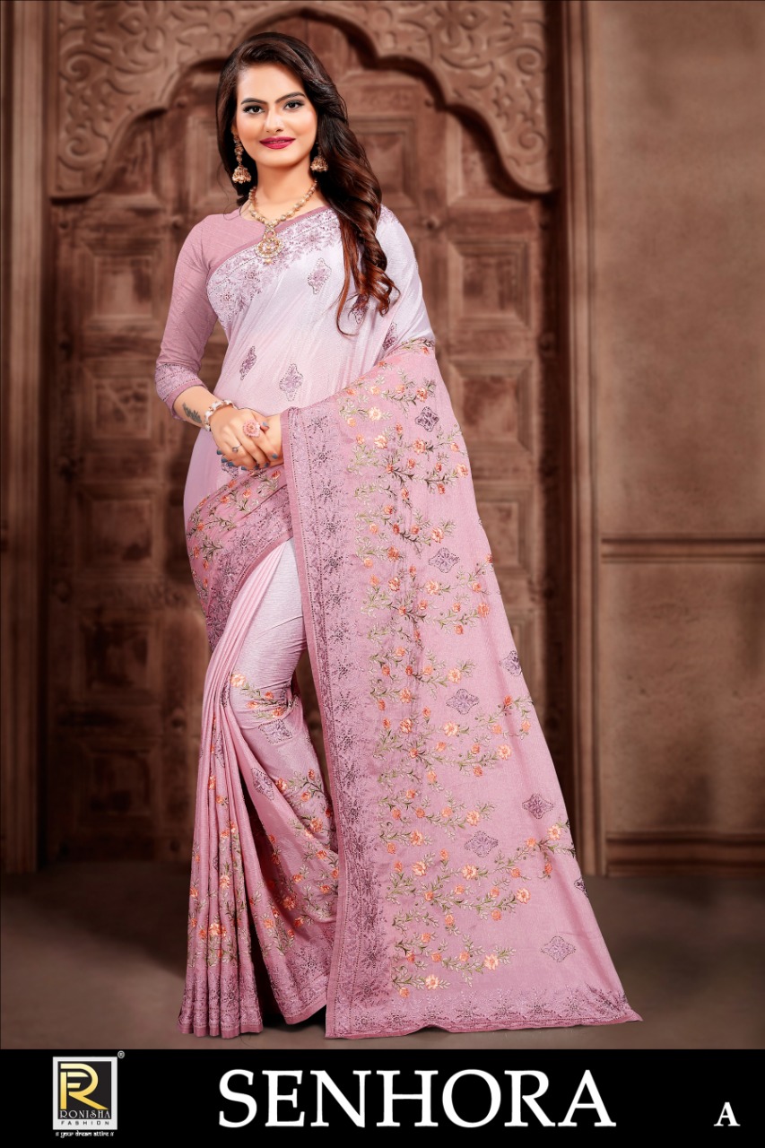 Ranjna Saree Presents Senhora Chiffon Embroidery Work Heavy Saree Online Seller