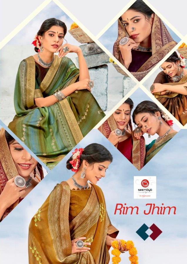 Rim Jhim By Seemaya Fancy Chiffon With Banarasi Border Saree At Wholesale Rate