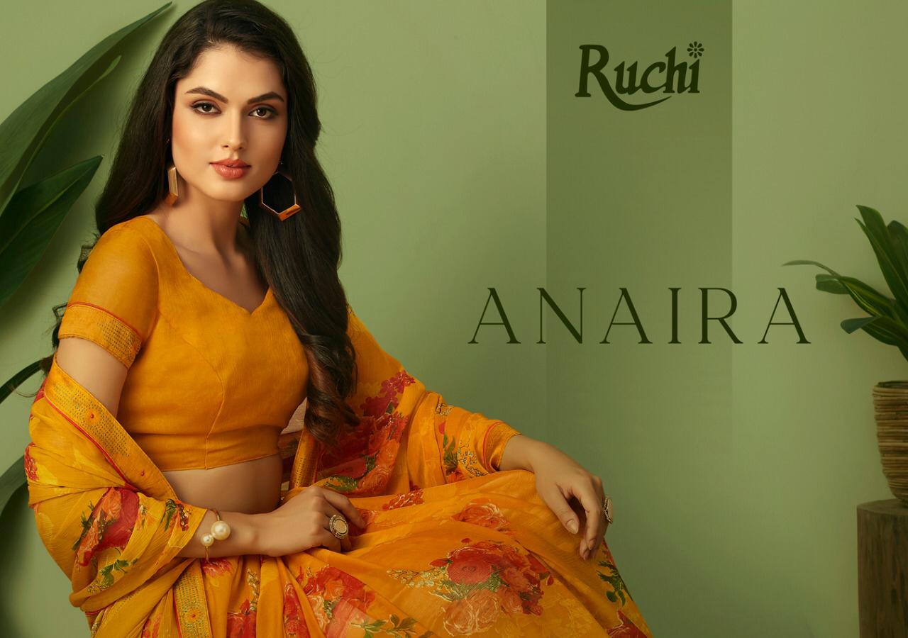 Ruchi Presenting Anaira Chiffon Casual Wear Simple Printed Saree Catalogs Supplier