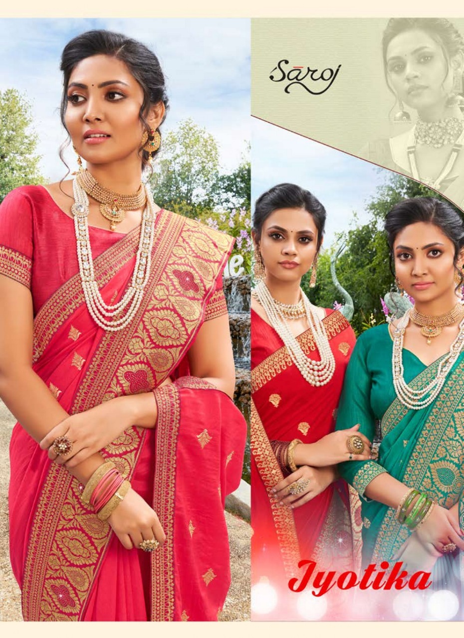 Saroj Jyotika Vichitra Silk With Border Traditional Wear Heavy Look Saree Catalogs Seller