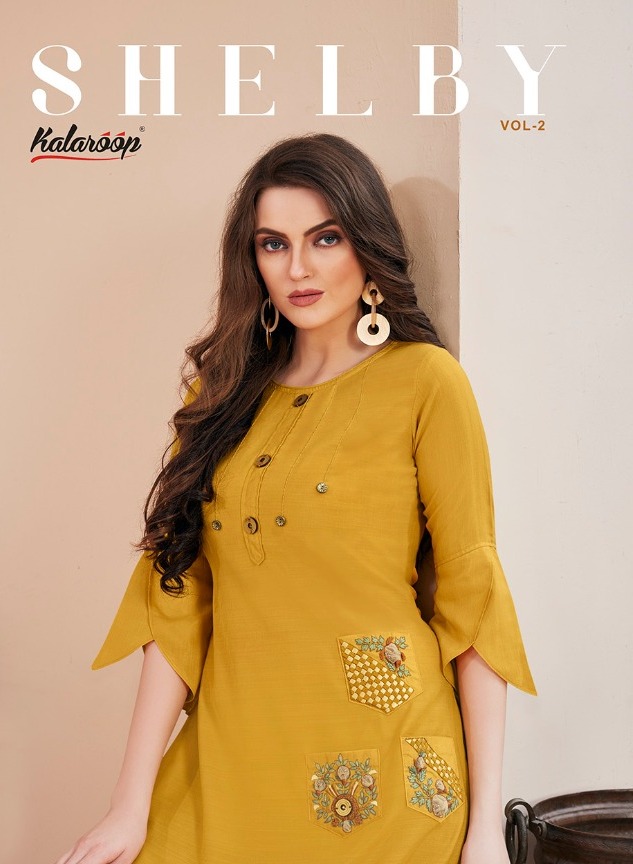 Shelby Vol 2 By Kalaroop Rayon Fancy Stylish Kurti Catalogue