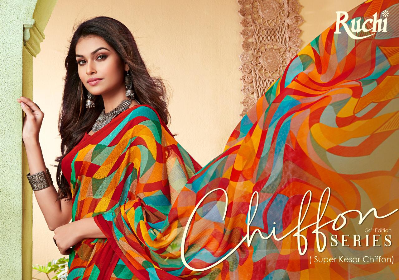 Super Kesar Chiffon Vol 54 By Ruchi Chiffon Printed Saree Wholesaler