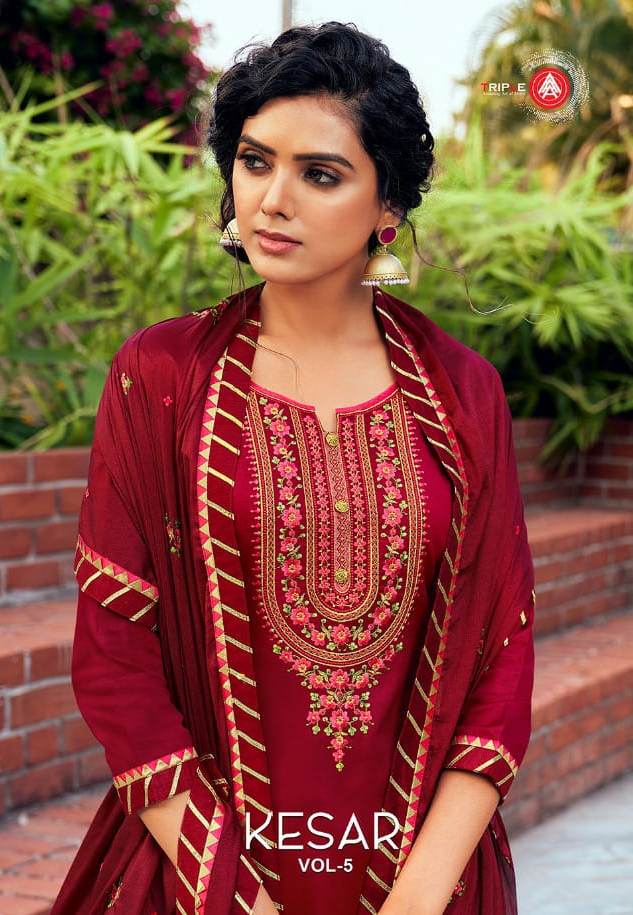 Triple Aaa Kesar Vol 5 Jam Silk With Embroidery Work Dress Materials In India