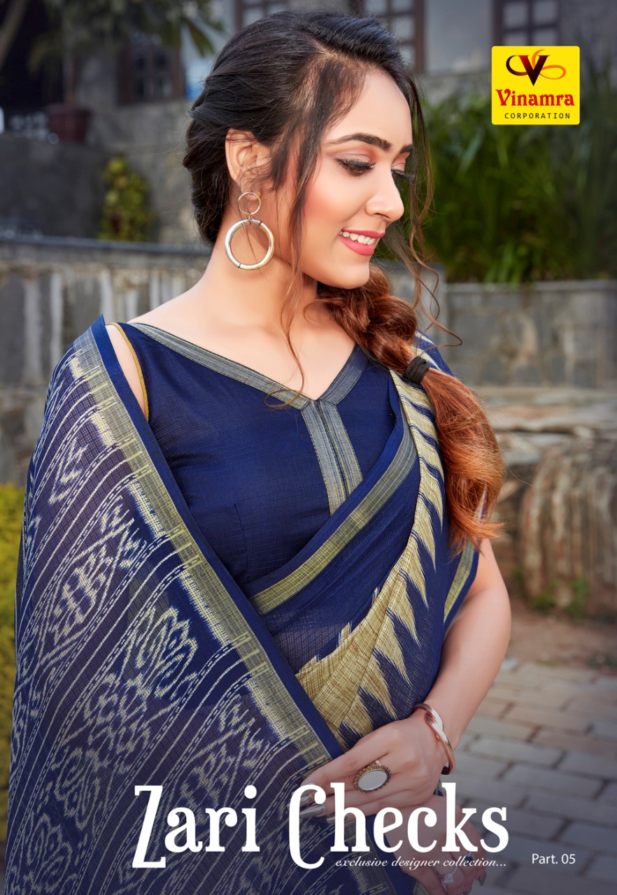 Vinamra Zari Checks Vol 5 Cotton Casual Wear Fancy Saree Seller