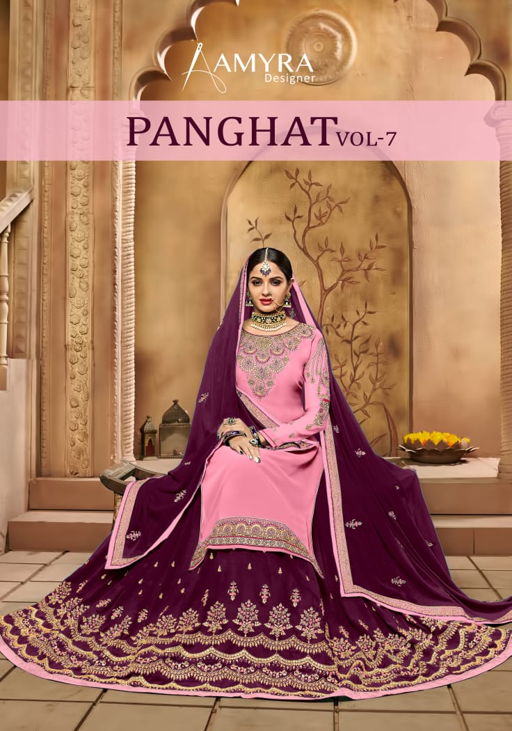 Amyra Designer Panghat Vol 7 Georgette With Embroidery Work Bottom Lehenga Style Suits