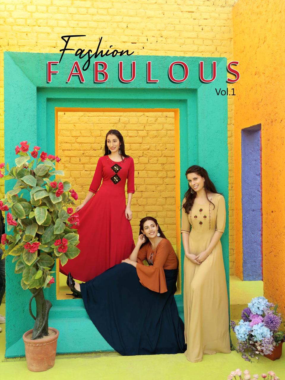 Aradhana Fashion Fabulous Vol 1 Classy Look Long Gown Style Rayon Embroidery Work Kurti